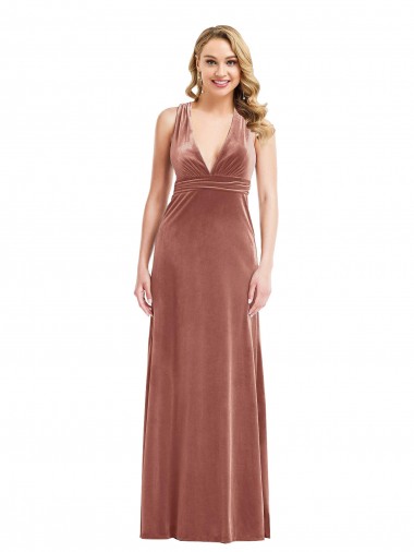 Stretch Velvet Criss Cross Open Back Long V-Neck A-Line Bridesmaid Dress / Evening Dress Armadale