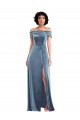 Stretch Velvet Long Off the Shoulder Dusty Blue A-Line Semi Formal Evening Dress / Prom Dress / Bridesmaid Dress Armadale