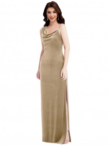 Stretch Velvet Long One Shoulder Champagne Sheath Black Tie Evening Gown / Prom Dress / Bridesmaid Dress Armadale