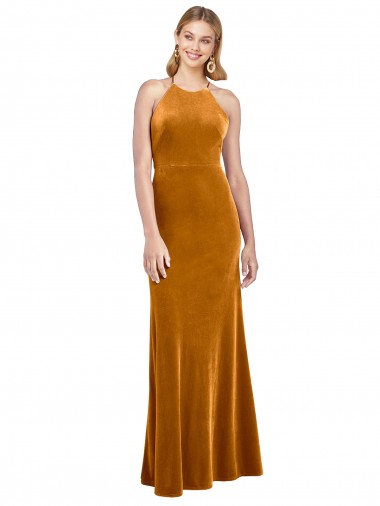 Stretch Velvet Criss Cross Open Back Long Halter Neck A-Line Formal Evening Gown / Prom Dress / Bridesmaid Dress Armadale