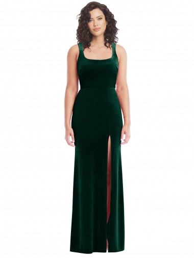 Stretch Velvet Long Square Neck Trumpet Semi Formal Evening Dress / Prom Dress / Bridesmaid Dress Armadale