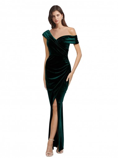 Stretch Velvet Long Off the Shoulder Sheath High Low Evening Gown / Prom Dress / Bridesmaid Dress Armadale